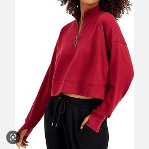 Ideology Red Quarter-Zip Crop Sweatshirt